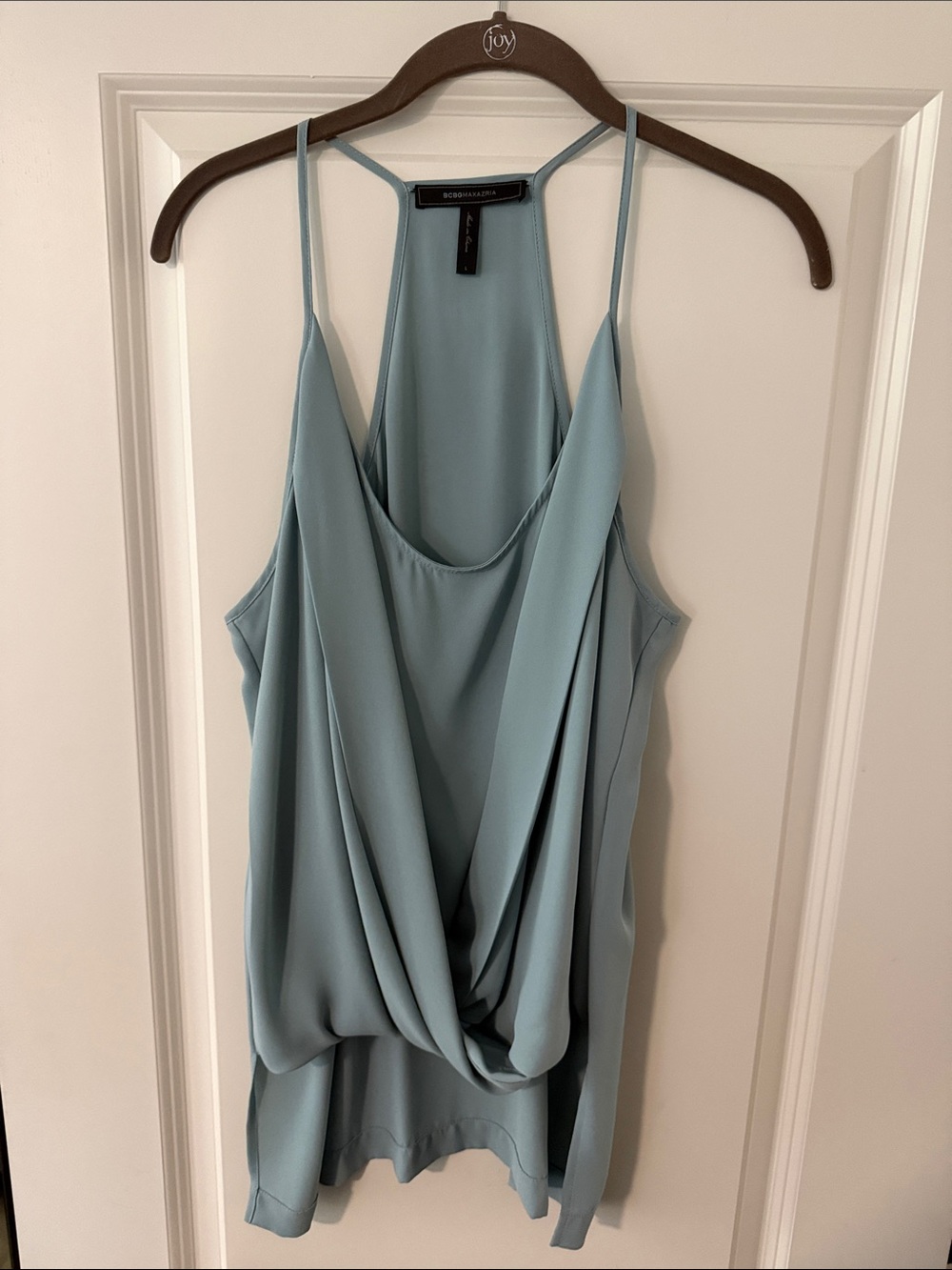 BCBGMaxAzria Dusty Blue Draped Spaghetti-Strap Cami